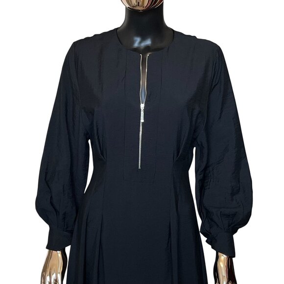 Mango MNG Black Tencel Midi Dress Zip Front Long Sleeve NWT - Picture 6 of 13